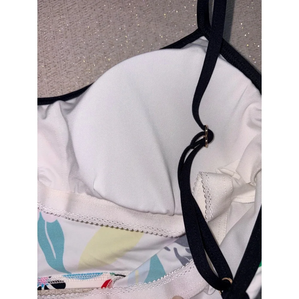 Kate Spade Cami Crop Bikini Top‎ Women Medium Cream Multi NWT Floral V-Neck